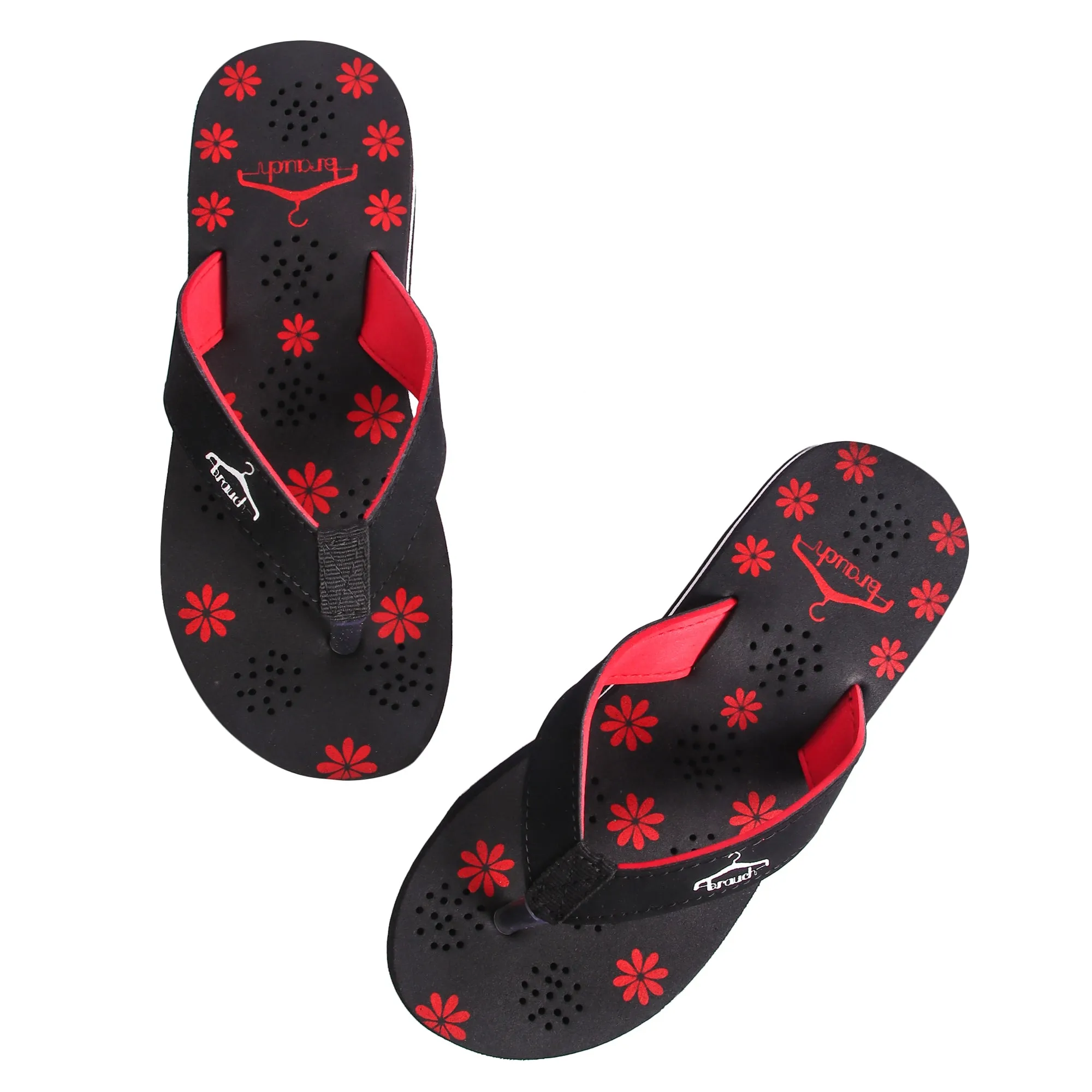 Brauch Women's Casual Red Floral Flip Flops