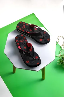Brauch Women's Casual Red Floral Flip Flops