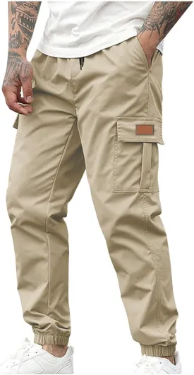 Cargo Pants for Men Baggy Joggers Elastic Waist Drawstring Sweatpants Streetwear with Multi Pockets Hiking Fishing Gear