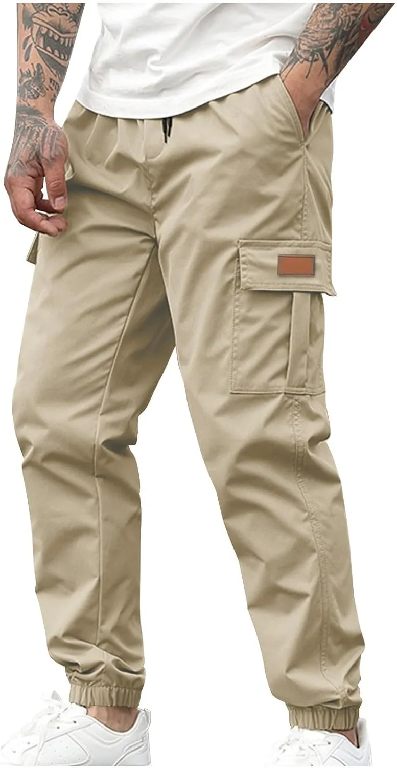 Cargo Pants for Men Baggy Joggers Elastic Waist Drawstring Sweatpants Streetwear with Multi Pockets Hiking Fishing Gear