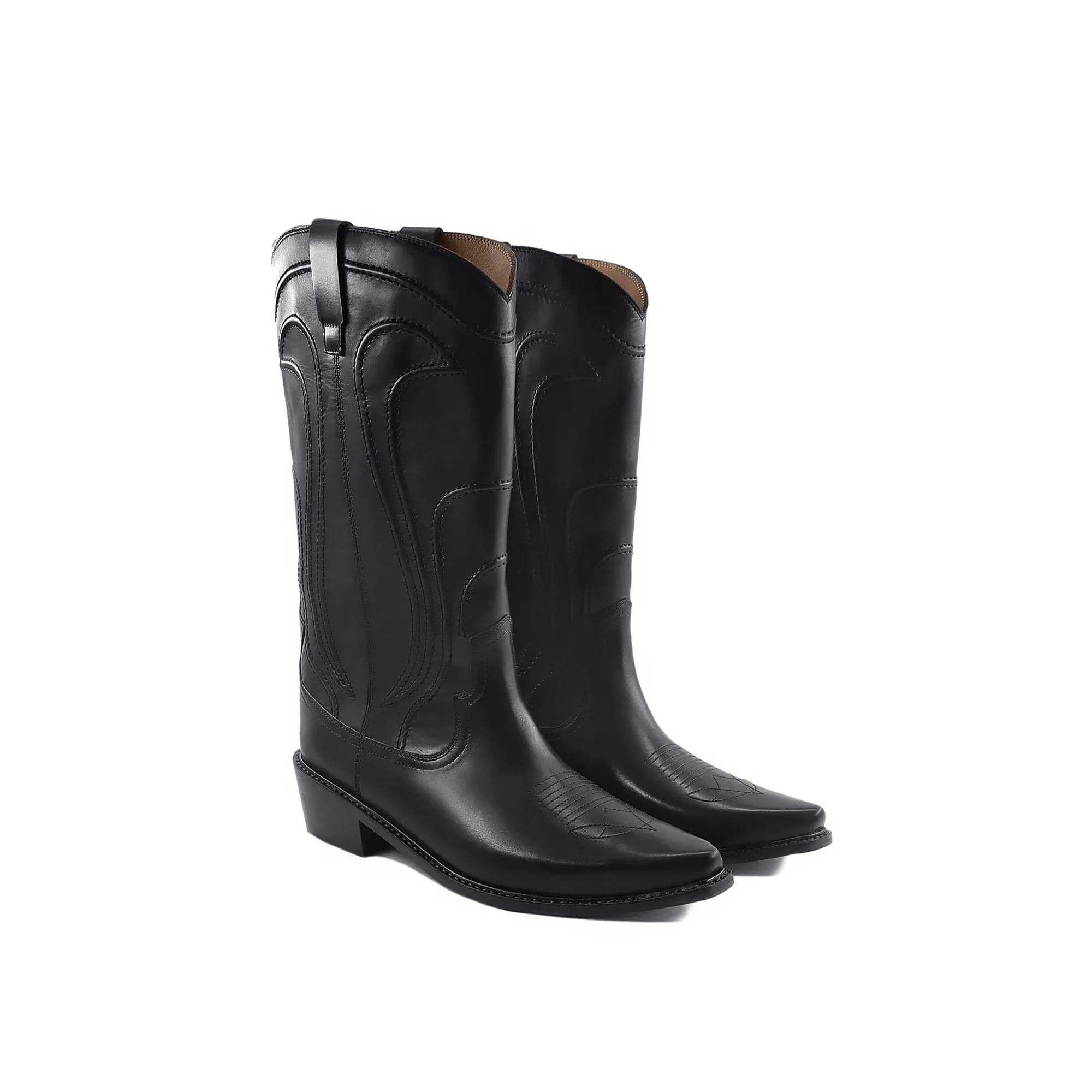 Custom-Made Men's Black Calf Leather Long Western Chelsea Boots