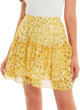 DIASHINY Women's Boho Printed High Waist Layered Ruffle A Line Swing Mini Skirt