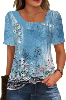 ETCYY Short Sleeve Tops for Women Trendy Summer Top 2025 Spring Shirts Square Neck Loose Tunic Dressy Casual Blouses