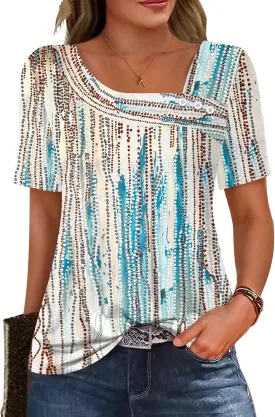 ETCYY Short Sleeve Tops for Women Trendy Summer Top 2025 Spring Shirts Square Neck Loose Tunic Dressy Casual Blouses
