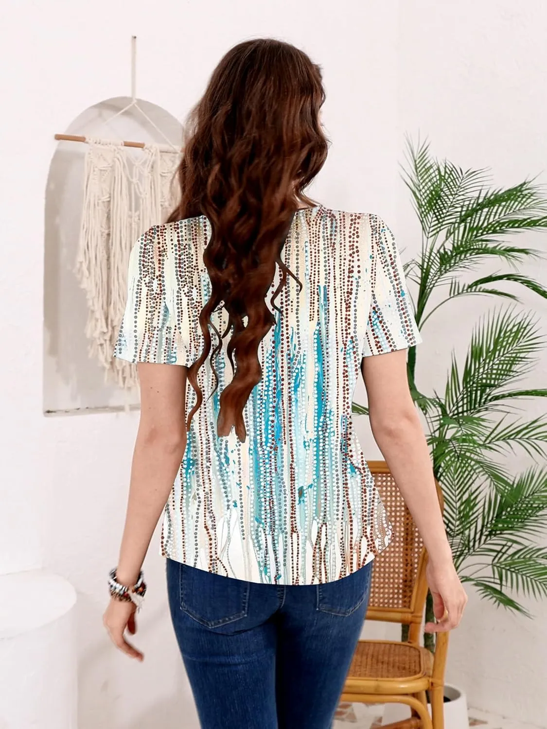 ETCYY Short Sleeve Tops for Women Trendy Summer Top 2025 Spring Shirts Square Neck Loose Tunic Dressy Casual Blouses