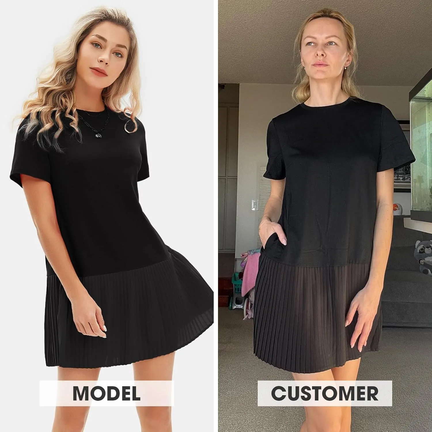 EXLURA Womens Summer Casual Short Sleeve Dress Crewneck Tshirt Dresses Pleated Aline Mini Dress 2025 Vacation Beach Sundress