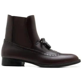 Handmade Customisable Brown Leather Tussle Chelsea Boots For Men