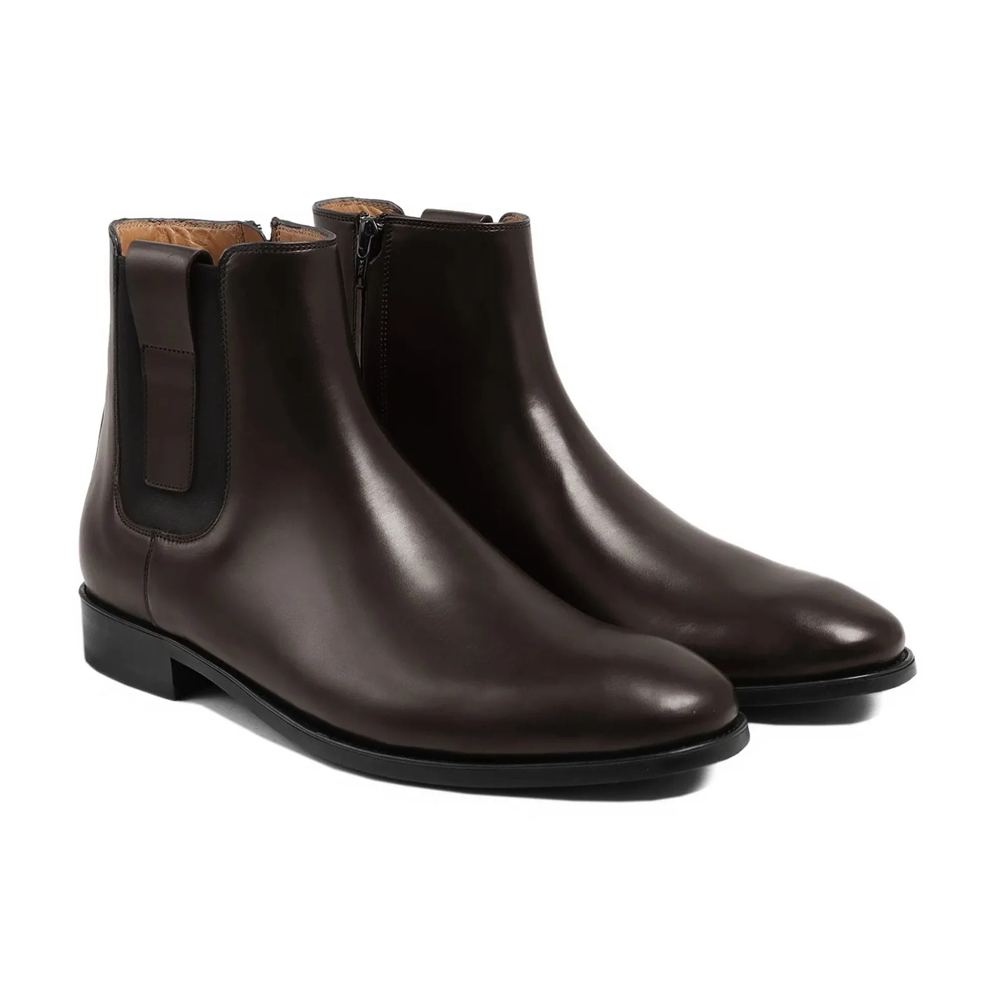 Handmade Customisable Calf Leather Dark Brown Chelsea Boot For Men