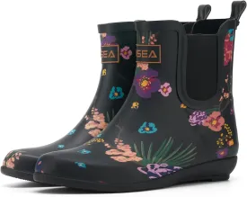 HISEA Rubber Rain Boots for Women Waterproof Chelsea Boots Short Ankle Rain Shoes Wedge Heel Anti-Slipping Rainboots for Ladies with Comfort Insole Lightweight Stylish Outdoor Work Booties, Size 5 Black Floral