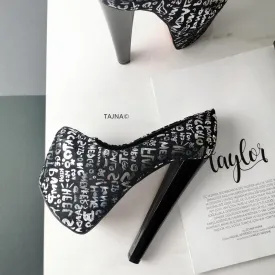 Letter Print Pumps Thick Heels