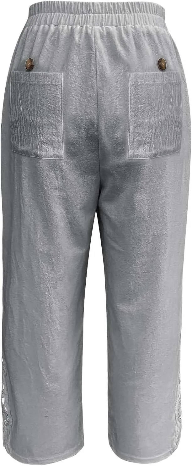Linen Pants for Women Summer 2025 Trendy Beach Slacks Outfits Casual High Waist Pant Vintage Trousers with Pockets