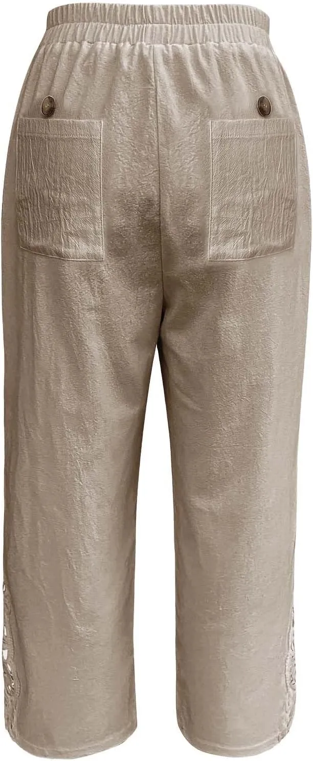 Linen Pants for Women Summer 2025 Trendy Beach Slacks Outfits Casual High Waist Pant Vintage Trousers with Pockets