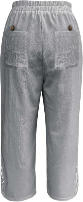 Linen Pants for Women Summer 2025 Trendy Beach Slacks Outfits Casual High Waist Pant Vintage Trousers with Pockets
