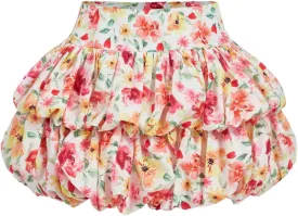 MakeMeChic Women's Floral Bubble Skirt Tiered Ruffle Hem Puffy Mini Skirts