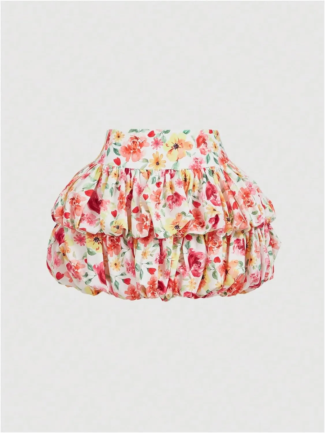 MakeMeChic Women's Floral Bubble Skirt Tiered Ruffle Hem Puffy Mini Skirts