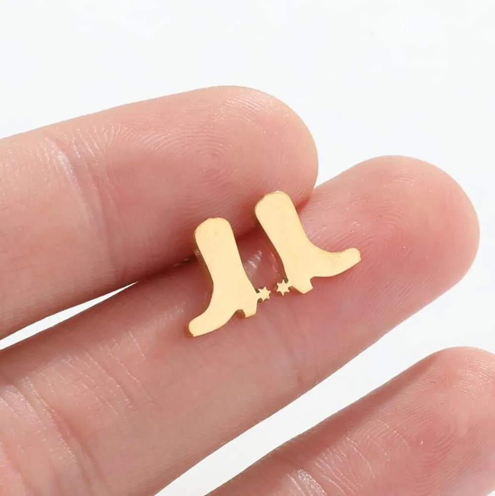 Minimalist Western Cowgirl Boots Stud Earrings for Women Teen Girls Stainless Steel Cowboy Boot Fancy Dress Custome Studs Earring Fashion Jewelry Gifts