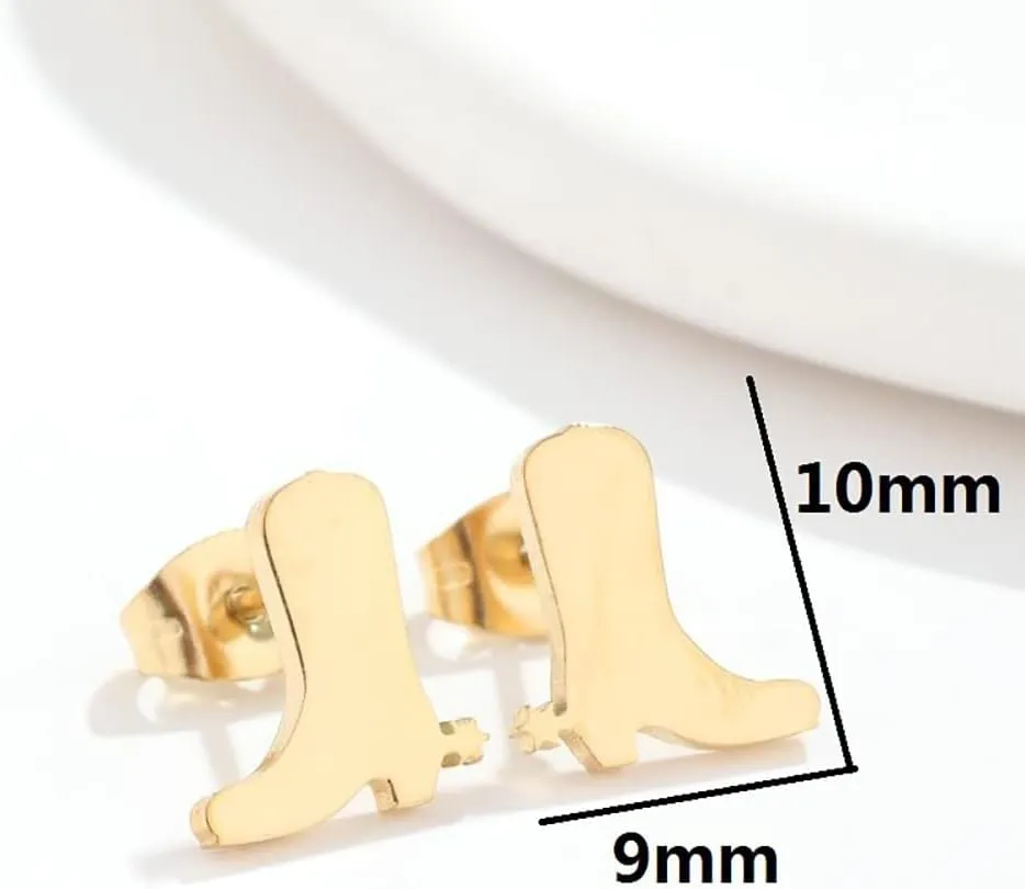 Minimalist Western Cowgirl Boots Stud Earrings for Women Teen Girls Stainless Steel Cowboy Boot Fancy Dress Custome Studs Earring Fashion Jewelry Gifts