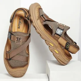 New Men'S Outdoor Leather Mesh Beach Sandals
