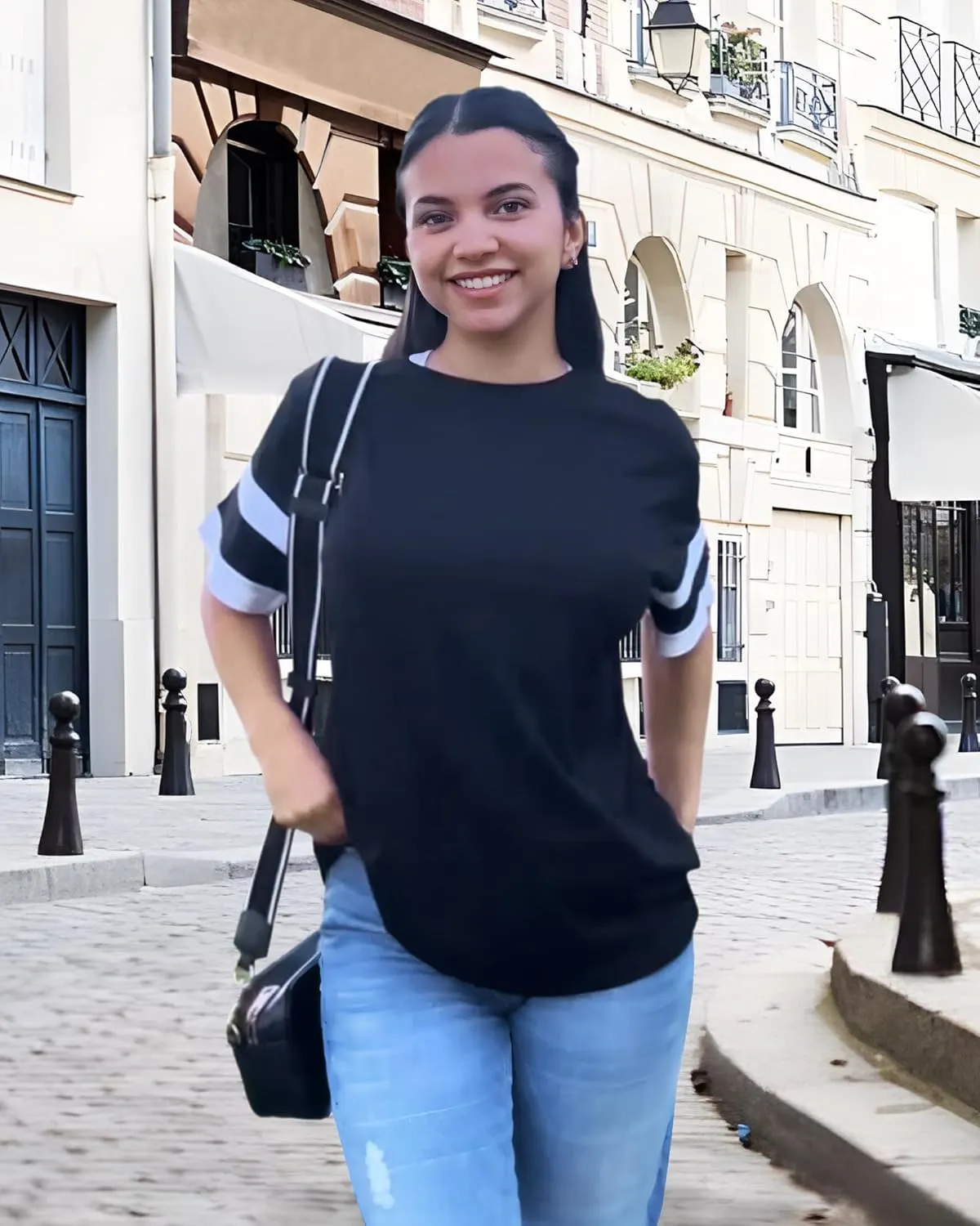 Oversized Tshirts for Women Summer Round Neck Striped Loose Tee Tops