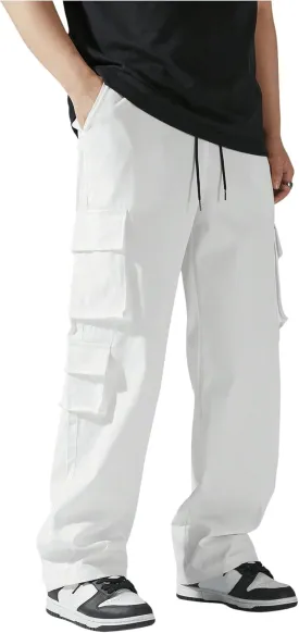 SHENHE Men's Drawstring Waist Workout Cargo Pants Street Casual Loose Pants with Pockets