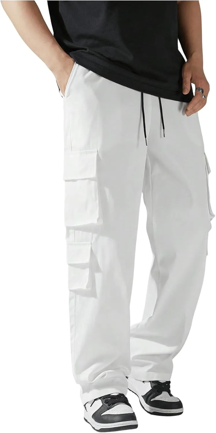 SHENHE Men's Drawstring Waist Workout Cargo Pants Street Casual Loose Pants with Pockets