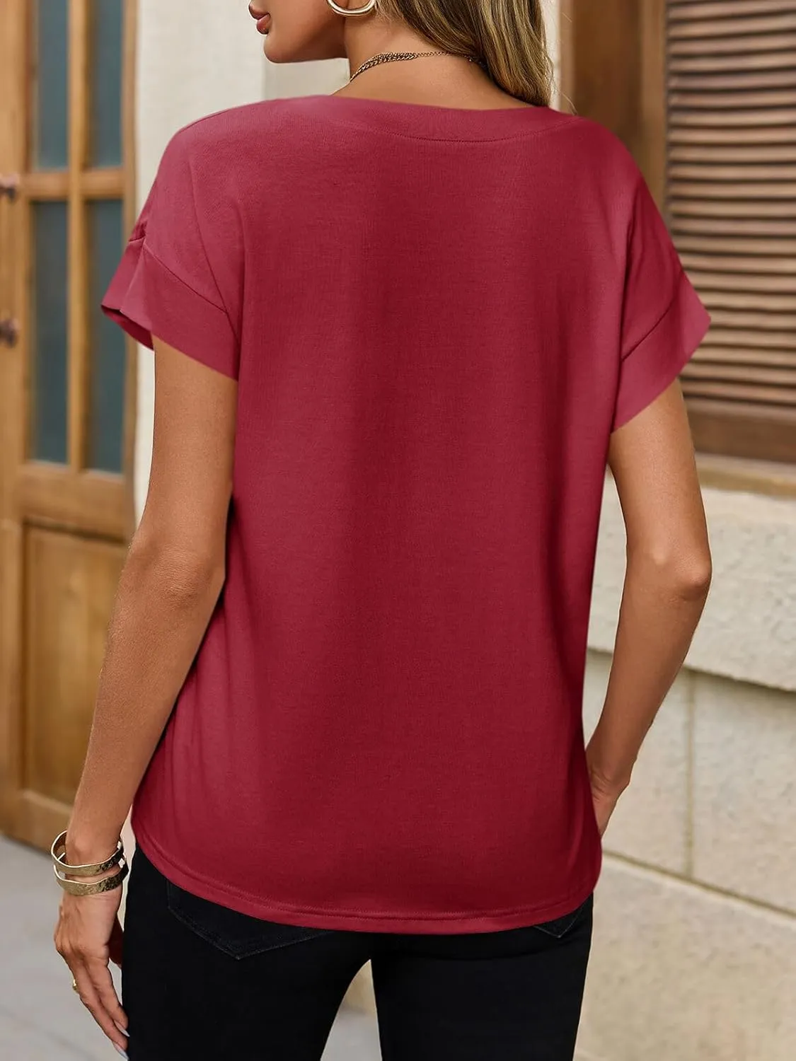 Tankaneo Womens Deep V Neck T-Shirts Summer Casual Cap Sleeve Tank Tops Loose Fit Tees