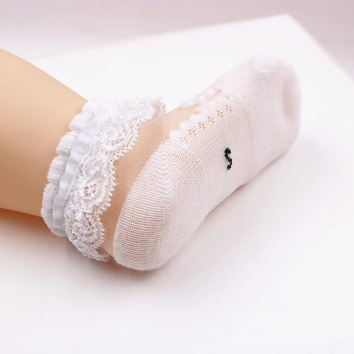 Toddler Girl Ruffle Socks Baby Double Lace Socks Turn Cuff Shimmering Big Ruffle Rainbow Socks for Infant Kids 5 Pairs