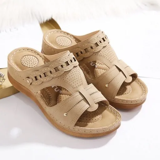 Women's retro wedge slippers summer open toe non-slip slides