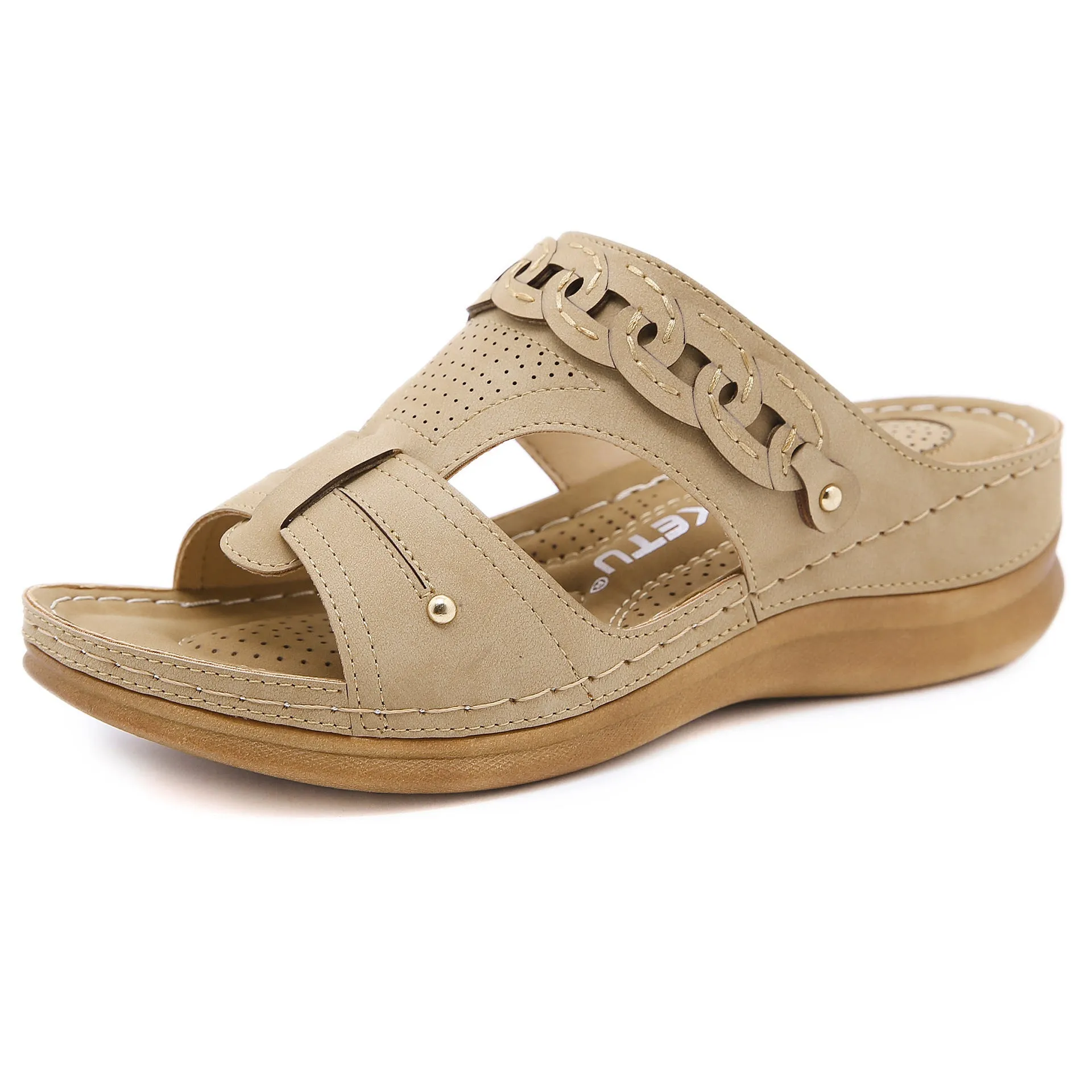 Women's retro wedge slippers summer open toe non-slip slides
