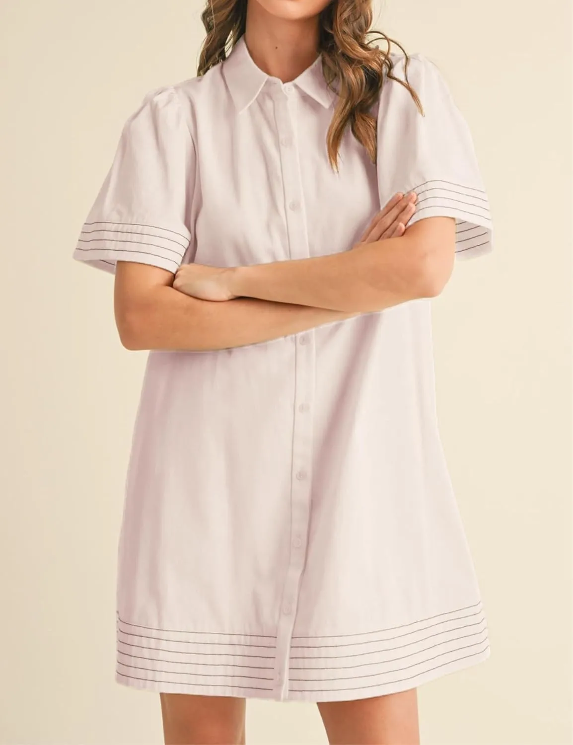 Womens Short Sleeve Button Down Mini Shirt Dress Lapel Collar Short Dresses with Pocket