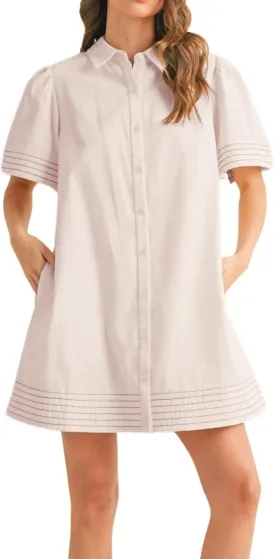 Womens Short Sleeve Button Down Mini Shirt Dress Lapel Collar Short Dresses with Pocket