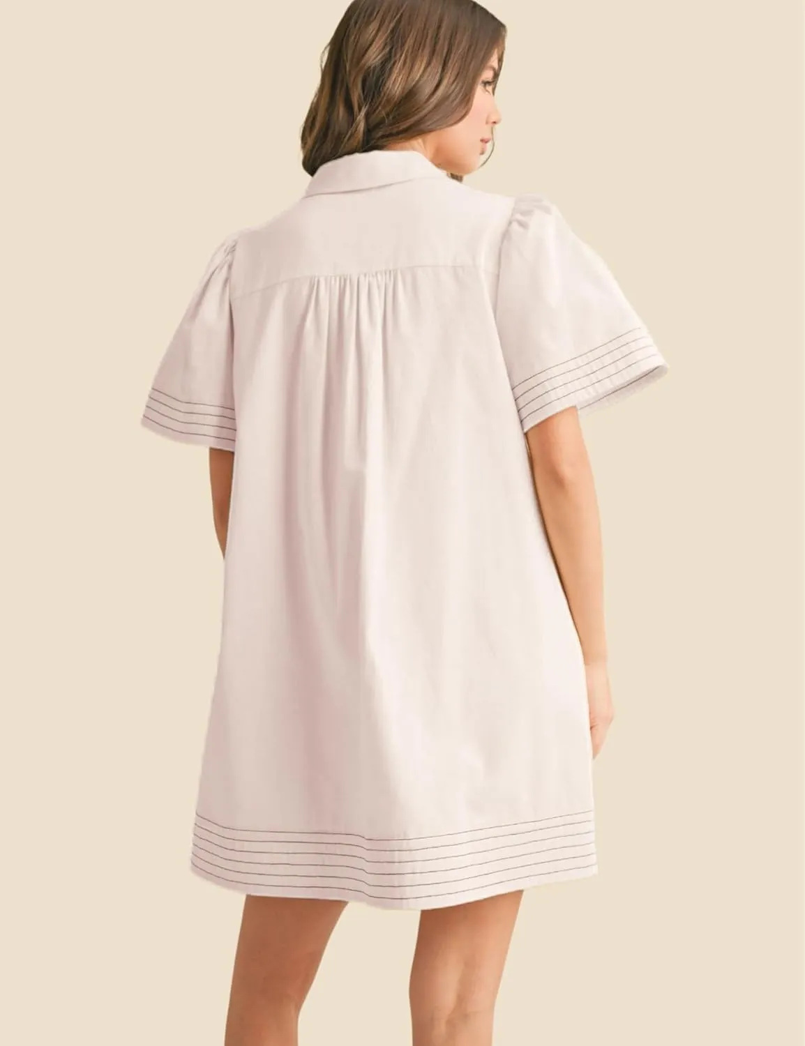 Womens Short Sleeve Button Down Mini Shirt Dress Lapel Collar Short Dresses with Pocket