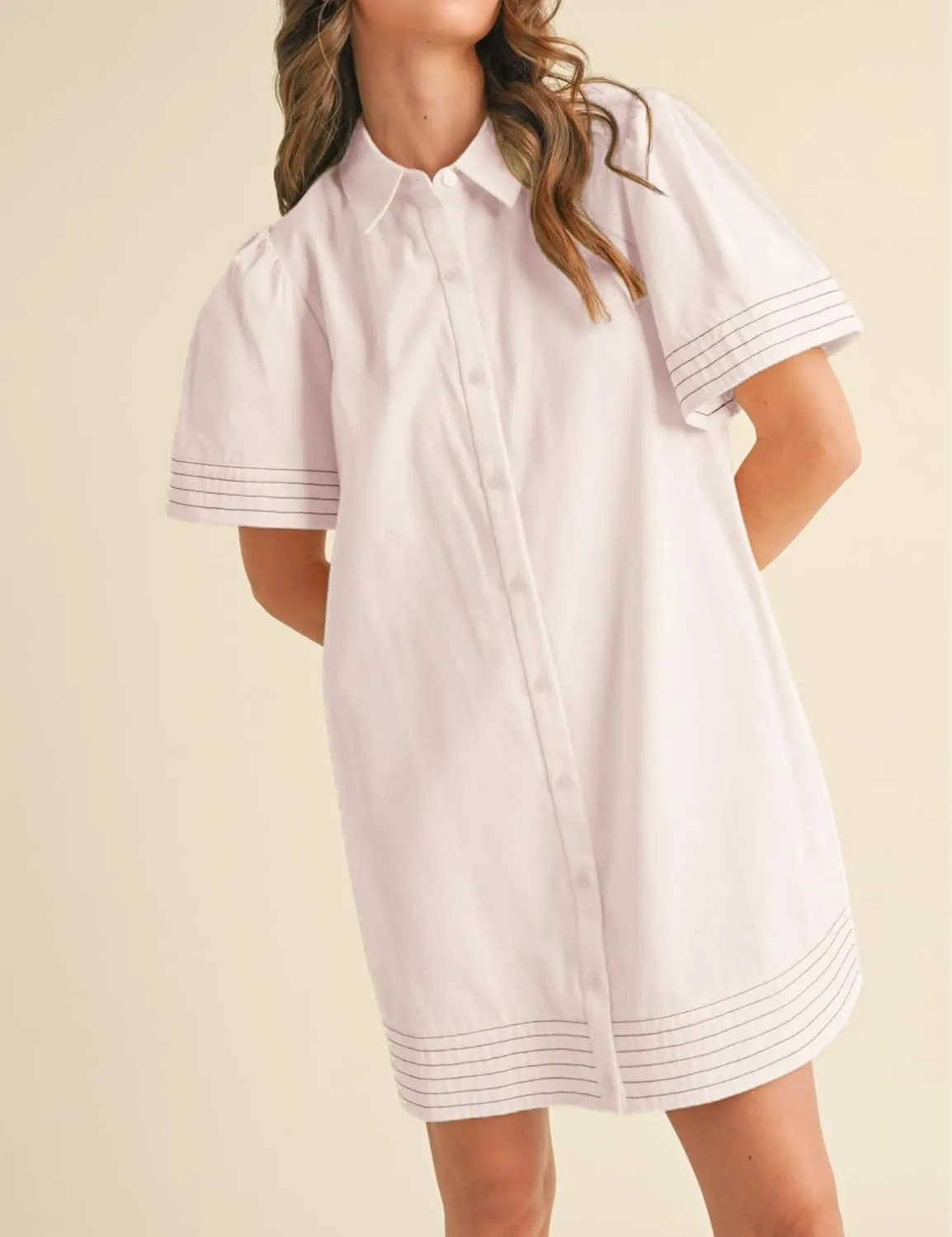 Womens Short Sleeve Button Down Mini Shirt Dress Lapel Collar Short Dresses with Pocket