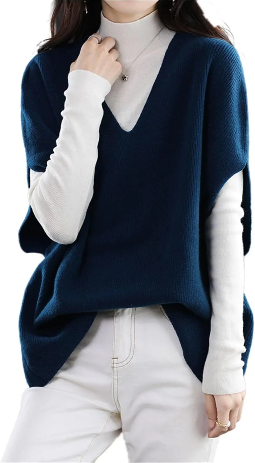 Women's Sweater Vest 100% Merino Wool Lightweight Sleeveless Pullover V-Neck Knit Basic Vest Short Tops