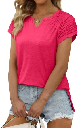 XIEERDUO Womens Summer Tops Casual V Neck T Shirts Short Sleeve Shirts Loose Fit Flowy