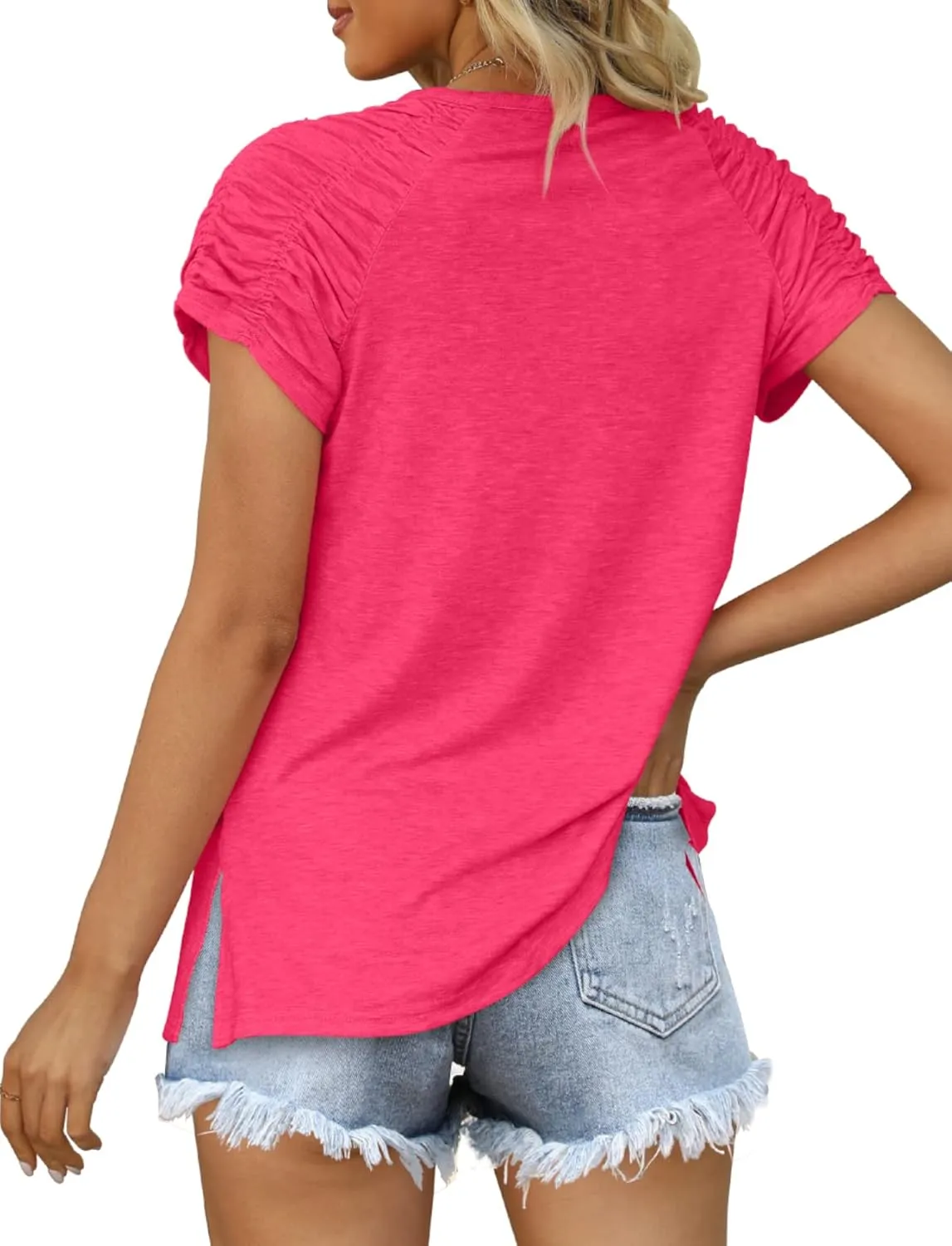 XIEERDUO Womens Summer Tops Casual V Neck T Shirts Short Sleeve Shirts Loose Fit Flowy